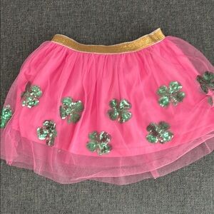 Pink and Gold Kids Skirt with Green Clover Accents